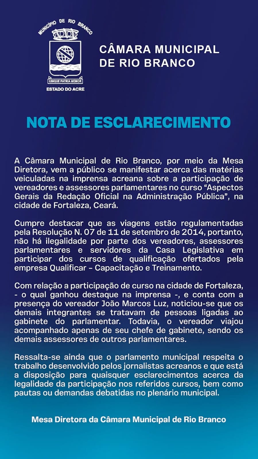 NOTA DE ESCLARECIMENTO